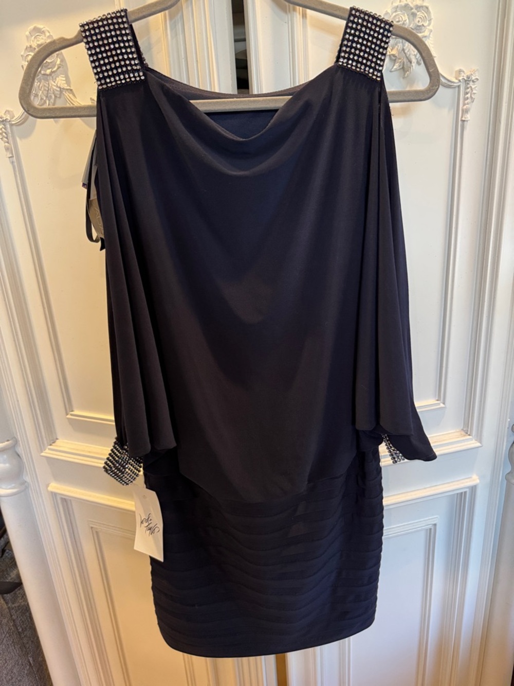 Betsy & Adam Black Embellished Cold-Shoulder Midi Dress